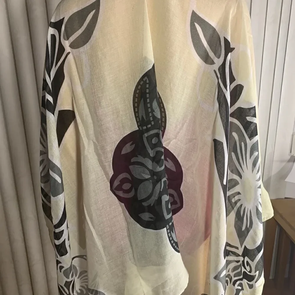 Sheer Scarve  Beige With Gold And Black Design Tassles Opening In Front New
